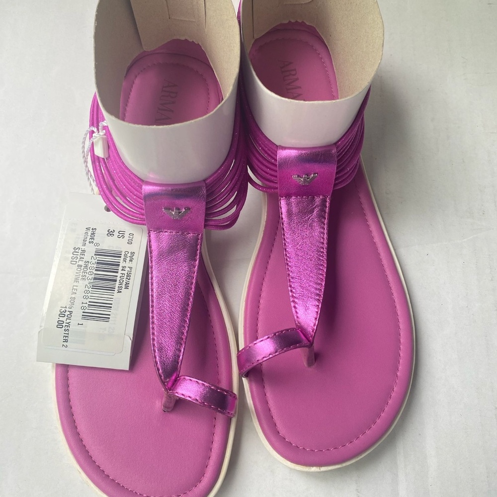 Armani Junior flat thong sandals in fuchsia big girl size 7 US